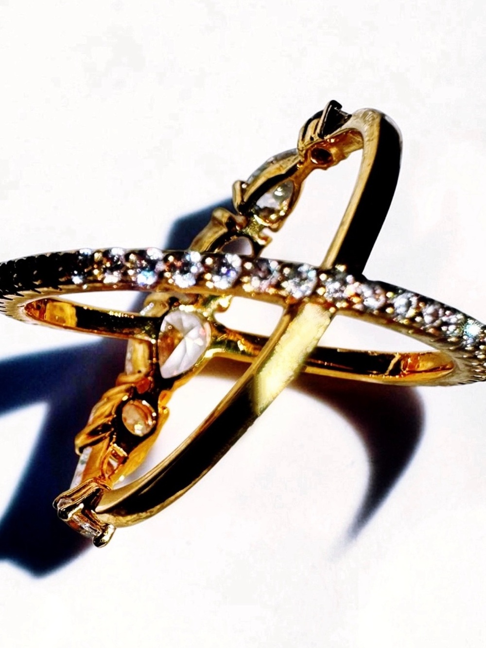 Gold Plated Crystal Reversible Crisscross Ring - Picture 2 of 2